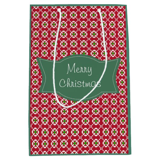 Festive Red Green Pattern kerst Medium Cadeauzakje (Voorkant)