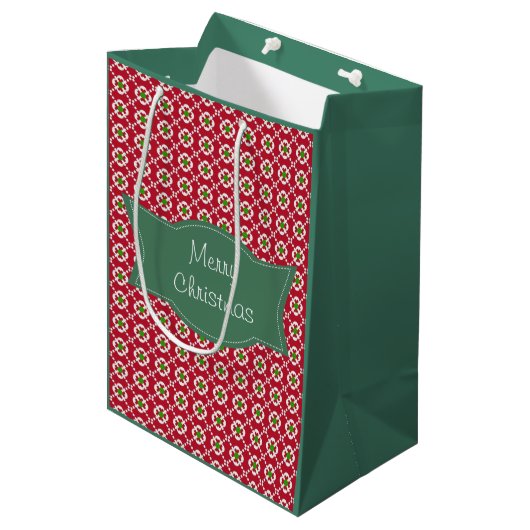 Festive Red Green Pattern kerst Medium Cadeauzakje (Voorkant Gekanteld)