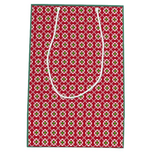 Festive Red Green Pattern kerst Medium Cadeauzakje (Achterkant)