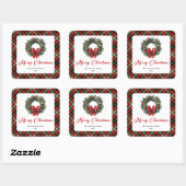 Festive Red Green Plaid Christmas Wreath Stickers (Vel)