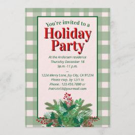Festive red  & green plaid holiday party kaart