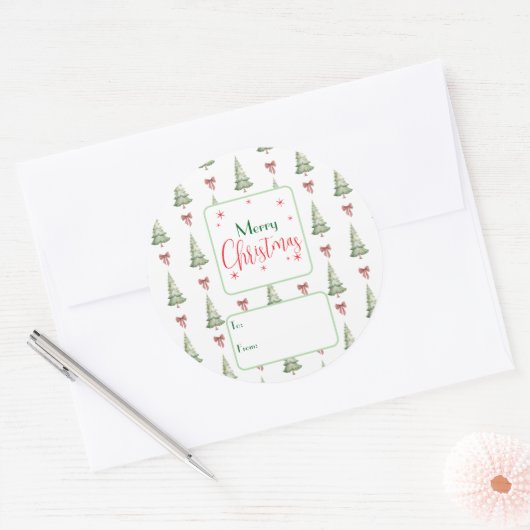 Festive Red Green Script Tree Bow To From Sticker (Envelop)