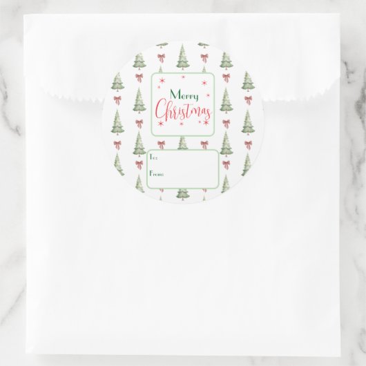 Festive Red Green Script Tree Bow To From Sticker (Tas)