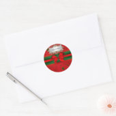 Festive Red Green Stars Bow Ribbon Kerstmis Ronde Sticker (Envelop)