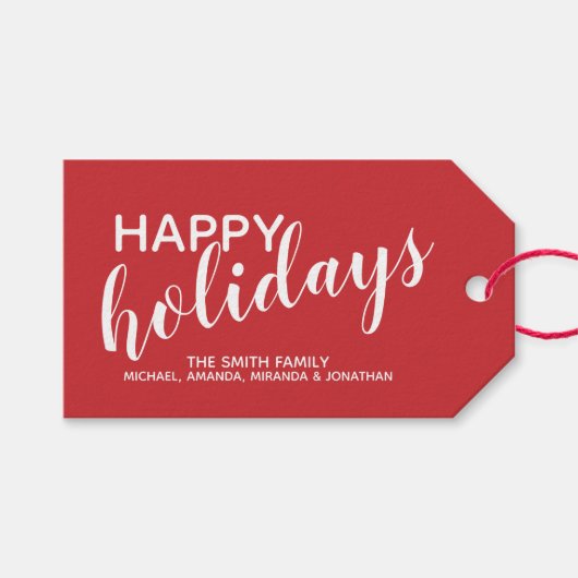 Festive Red "Happy Holidays" Cadeaulabel (Voorkant (Horizontaal))