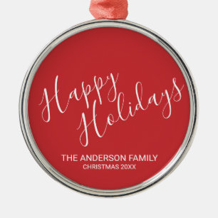 Festive Red "Happy Holidays" Metalen Ornament