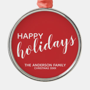 Festive Red "Happy Holidays" Metalen Ornament