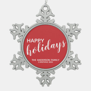 Festive Red "Happy Holidays" Tin Sneeuwvlok Ornament