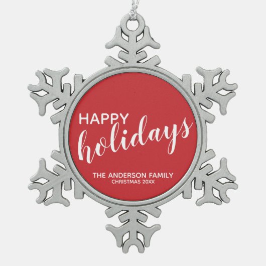 Festive Red "Happy Holidays" Tin Sneeuwvlok Ornament (Voorkant)