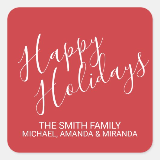 Festive Red "Happy Holidays" Vierkante Sticker (Voorkant)
