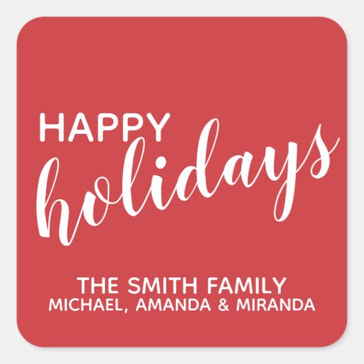 Festive Red "Happy Holidays" Vierkante Sticker (Voorkant)