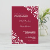 Festive red hoek scroll script elegant bruiloft kaart (Staand voorkant)