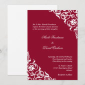 Festive red hoek scroll script elegant bruiloft kaart (Voorkant / Achterkant)