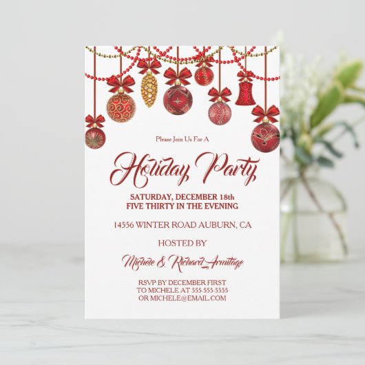 Festive Red Holiday Party Uitnodiging (Staand voorkant)