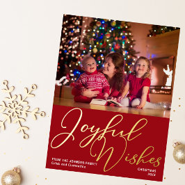 Festive Red Joyful wil kerstfoto Gold Folie Feestdagen Briefkaart