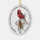 Festive Red Kardinaal met pinnekloon Prettige fees Keramisch Ornament (Rechts)