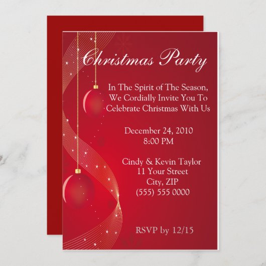 Festive Red-kerstfeestelijke uitnodiging (Voorkant / Achterkant)