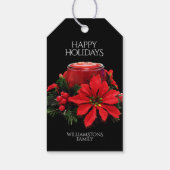 Festive Red-kerstkaarle Holly Poinsettias Cadeaulabel (Achterkant)