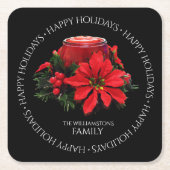 Festive Red-kerstkaarle Holly Poinsettias Kartonnen Onderzetters (Voorkant)