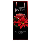 Festive Red-kerstkaarle Holly Poinsettias Wijn Cadeautas (Achterkant)