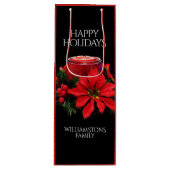 Festive Red-kerstkaarle Holly Poinsettias Wijn Cadeautas (Voorkant)