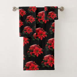 Festive Red-kerstkaars, Holly en Poinsettia Bad Handdoek