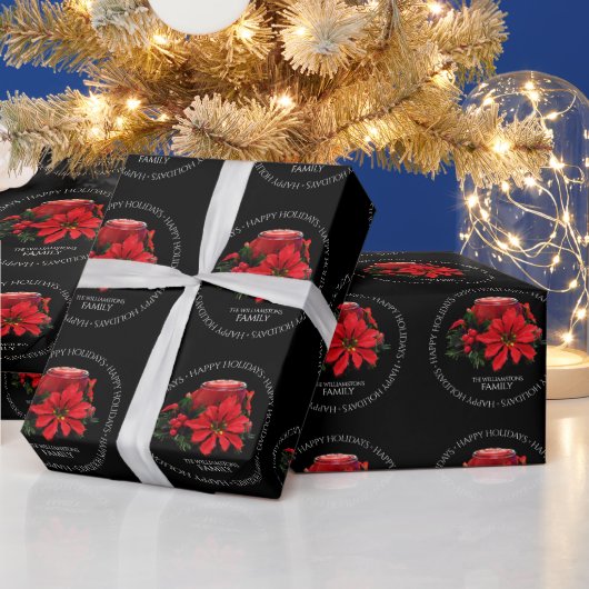 Festive Red-kerstkaars, Holly en Poinsettia Cadeaupapier (Feestdagen)