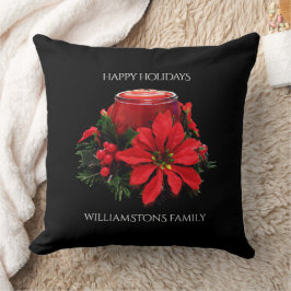 Festive Red-kerstkaars, Holly en Poinsettia Kussen