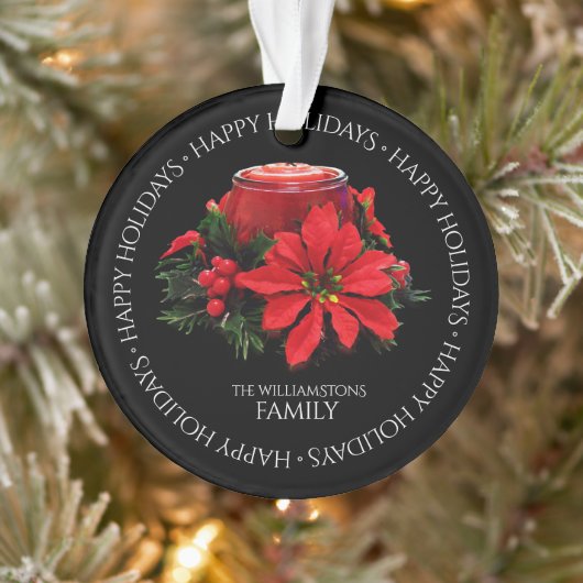 Festive Red-kerstkaars, Holly en Poinsettia Ornament (Boom)