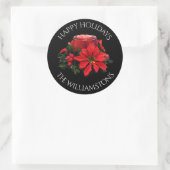 Festive Red-kerstkaars, Holly en Poinsettia Ronde Sticker (Tas)
