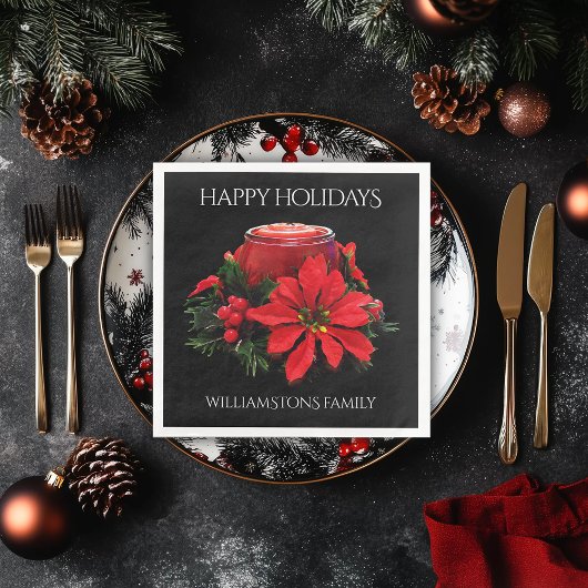 Festive Red-kerstkaars, Holly en Poinsettia Servetten