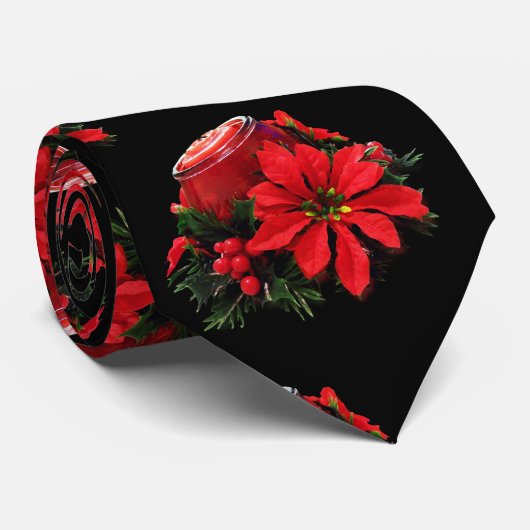 Festive Red-kerstkaars, Holly en Poinsettia Stropdas (Opgerold)