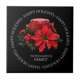 Festive Red-kerstkaars, Holly en Poinsettia Tegeltje