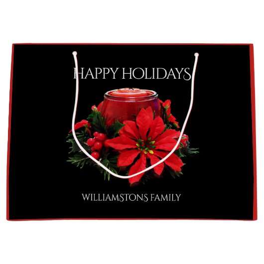 Festive Red-kerstkaarsen, Holly & Poinsettia Large Cadeautasje (Voorkant)