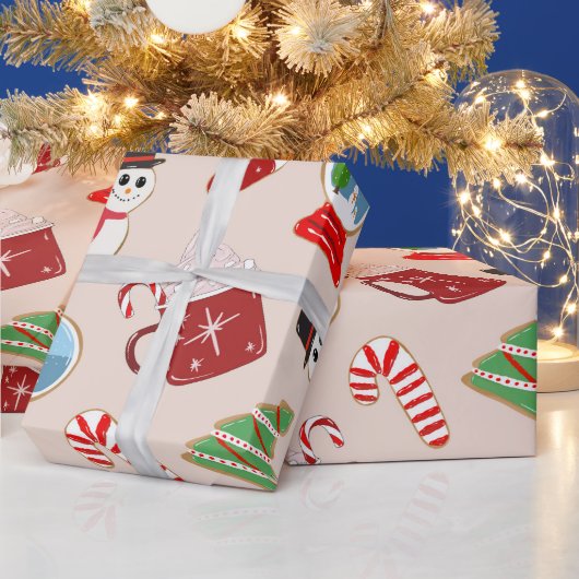 Festive Red Kerstkoekje Illustratiepatroon Cadeaupapier (Feestdagen)