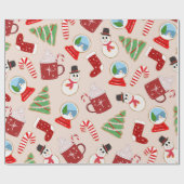 Festive Red Kerstkoekje Illustratiepatroon Cadeaupapier (Vlak)