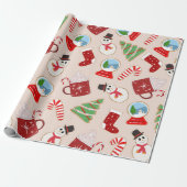 Festive Red Kerstkoekje Illustratiepatroon Cadeaupapier (Uitgerold)