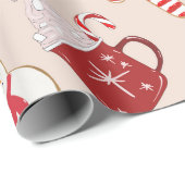 Festive Red Kerstkoekje Illustratiepatroon Cadeaupapier (Rol Hoek)