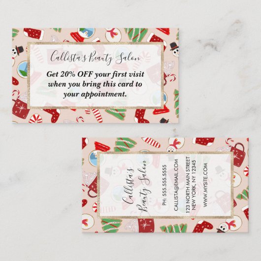 Festive Red Kerstkoekje Illustratiepatroon Kortingskaartje (Voorkant / Achterkant)