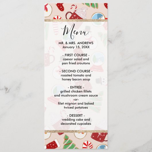 Festive Red Kerstkoekje Illustratiepatroon Menu (Voorkant)