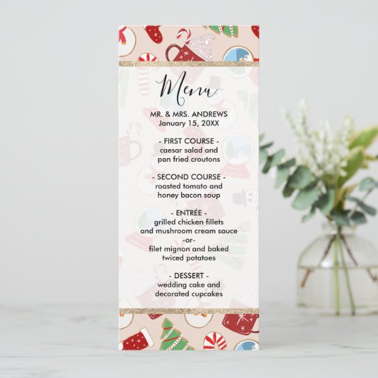 Festive Red Kerstkoekje Illustratiepatroon Menu (Staand voorkant)