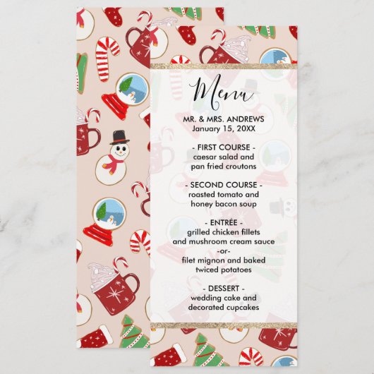 Festive Red Kerstkoekje Illustratiepatroon Menu (Voorkant / Achterkant)