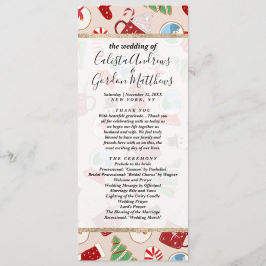 Festive Red Kerstkoekje Illustratiepatroon Programmakaart (Voorkant)