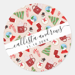 Festive Red Kerstkoekje Illustratiepatroon Ronde Sticker