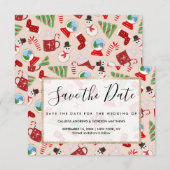 Festive Red Kerstkoekje Illustratiepatroon Save The Date (Voorkant / Achterkant)