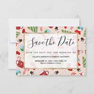 Festive Red Kerstkoekje Illustratiepatroon Save The Date