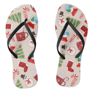 Festive Red Kerstkoekje Illustratiepatroon Teenslippers