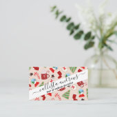 Festive Red Kerstkoekje Illustratiepatroon Visitekaartje (Staand voorkant)