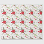 Festive Red Kerstmis Poinsettia en Groenen in het  Cadeaupapier (Vlak)