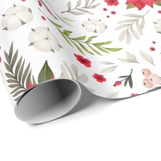 Festive Red Kerstmis Poinsettia en Groenen in het  Cadeaupapier (Rol Hoek)